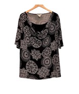 C J Banks Black and White Cowl Neck Top 3X Short Sleeve Mandala Stretch ... - €11,14 EUR