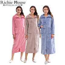 RH Zip Up Robe Dressing Gown Ladies Fleece Collared Lounge Coat Bathrobe... - $39.99