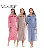 RH Zip Up Robe Dressing Gown Ladies Fleece Collared Lounge Coat Bathrobe RHW2883 - $39.99