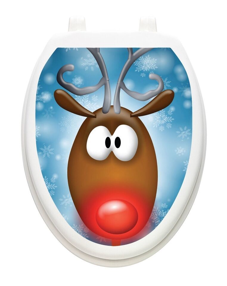 TOILET TATTOOS Vinyl Removable Reusable Lid Decoration Christmas Rudy - $23.66