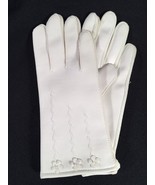 NOS Vintage Kids Floral Dress Gloves White Novahide Vinyl, lined Washabl... - $8.42