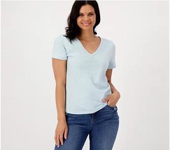 Candace Cameron Bure Short-Sleeve Heathered V-Neck Tee (Turquoise, S) A513687 - $15.03