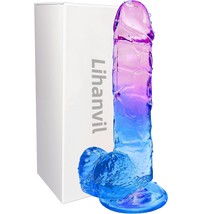Realistic Dildo Clear Silicone 7.8&quot; Blue-Purple Gradient Dildo With Strong Sucti - £15.12 GBP