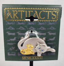 Vintage 1986 JJ Jonette Silver Tone Staring Blue Eye Cat and Mouse Artif... - €25,41 EUR