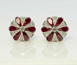 Delicate 3.20Ct Pear Cut Red Garnet Beautiful Stud Earring&#39;s 14K White Gold Over - £100.46 GBP