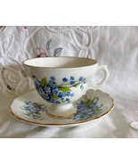 Vintage Rosina Bone China Tea Cup + Saucer w Blue Forget Me Not Flowers ... - $508.46 MXN