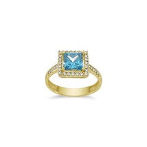 Real 14k Gold Ring Sky Blue CZ Birthstone Women Band Size 7.5 - £157.11 GBP