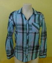 H&amp;M Girls Long Sleeve Blue Pink Plaid Snap Button Up Cotton Blend Shirt ... - £8.40 GBP