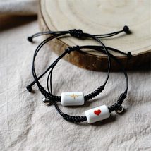 2 Pcs Women Girl Adjustable Boyfriend Girlfriend Charm Heartbeat Couple Bracelet - £8.31 GBP