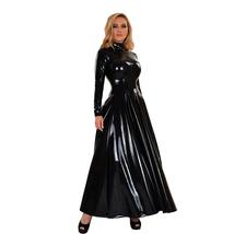 High Collar Long Sleeve Shiny Patent Leather Maxi Dress - £92.59 GBP+