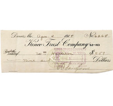1914 Kineo Trust Company Bank Check E.A. Sampson Dover Maine Signed 6268... - $19.99