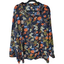 Simply Emma Blouse 3X Womens Plus Size Blue Floral Long Sleeve Pullover Top - £14.70 GBP