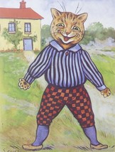 Cat weraing striped shirt in front of a cottage - Louis Wain - Framed Picture -  - £25.56 GBP