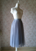Gray Tea Length Tulle Skirt Outfit Bridesmaid Plus Size Tulle Midi Skirt image 5