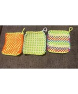 3 Handmade Potholder Woven Loom Hot Pad Trivet Pot Holders Coaster 4X4 Inch - €12,93 EUR