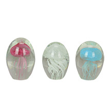 Blue Pink and White Glass Art Glow In the Dark Jellyfish Paperweights Set of 3 - £22.90 GBP