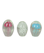 Blue Pink and White Glass Art Glow In the Dark Jellyfish Paperweights Se... - £22.97 GBP