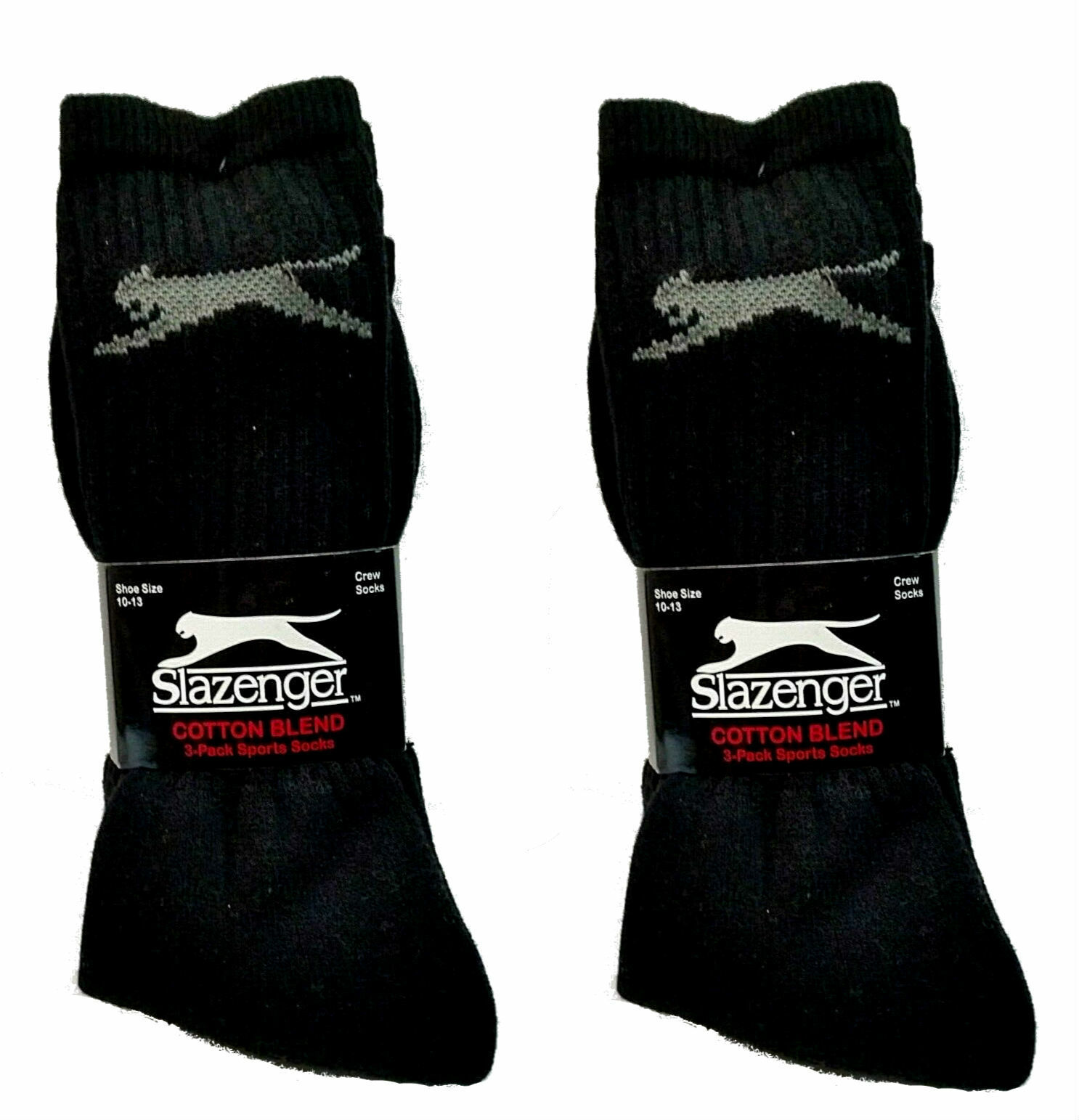 2X 3Pair Slazenger Crew Sports Socks Men Sz10-13 BLACK HIGH QUALITY COTT... - $23.74