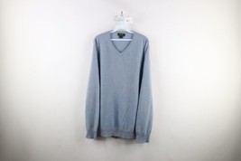 Vintage Streetwear Mens Large Distressed Blank Cashmere Knit V-Neck Sweater Blue - £31.61 GBP