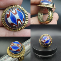 Antik Vintage alter GABRI Mosaik Glas mit schönem Muster Messing Ring - $55.03