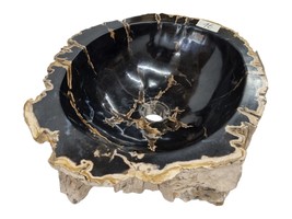 Wash Basin Petrified Wood Natural Stone Attachment Wash Bowl Bathroom Black - £399.66 GBP