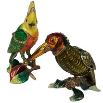 PARAKEET BEJEWELED TRINKET BOX  WITH AUSTRIAN CRYSTALS &amp; figurine w/ gla... - £66.97 GBP