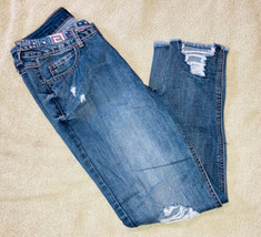 Aztec Signature Studio Women Sz 4 Jeans Distressed Raw Hem Medium Blue Denim  - £8.55 GBP