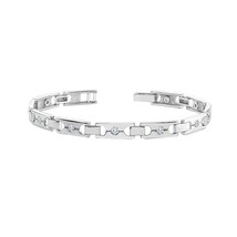 3CT Round Moissanite Buckle Link Men&#39;s Bracelet 14K White Gold Plated 8&quot; Inch - £465.08 GBP
