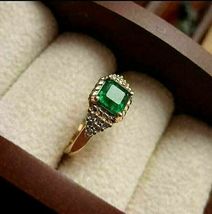 14K Yellow Gold Finish 2.20 Ct Princess Emerald &amp; Diamond Classy Engagement Ring - £85.34 GBP