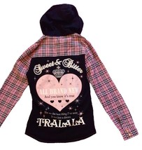 Tralala Pink Black Checked Hooded Shirt Size S Perfect for School - $1,237.37 MXN