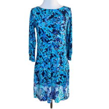 Lilly Pulitzer Dress Small Blue Sofie UPF 50 Shift 3/4 Sleeve Above Knee Stretch - £54.87 GBP