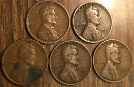 1918 1920 1926 1927D 1939 Lot Of 5 Usa Lincoln Wheat One Cent Penny Coins - £4.03 GBP
