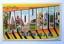 Greetings From Marquette Michigan Large Big Letter Postcard Linen Curt Teich - £18.68 GBP