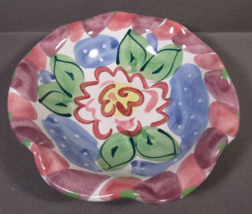 Studio Art Pottery Bowl Small Wavy Edge Floral Pastel Colors 6.25&quot; x 1.5... - $10.77