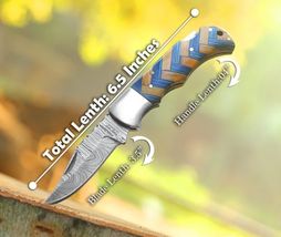 Damascus Folding Blade Pocket Knife ideal Outdoor Tactical Hunting Multi... - $31.19