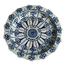 Vintage Hand Painted Porcelain Pedestal Bowl Blue &amp; White Bangkok March ... - £29.88 GBP