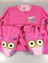 Nick &amp; Nora S Owls Hot Pink One Piece Fleece Footed Pajamas - £23.58 GBP