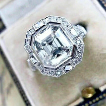 2.80Ct Asscher Cut Cubic Zirconia Wedding Ring 14K White Gold Plated Silver - £88.96 GBP