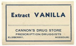 1 Antique Pharmacy Label EXTRACT VANILLA Cannon's Drug Store Elsberry Mi... - $27.27