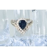Genuine Sapphire with Sparkling Diamonds in 14K Gold Ring - Size 6 - £430.24 GBP