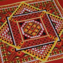 Red Ornament Cross Stitch Biscornu Pattern pdf - Orange Black Cross Stitch  - £7.98 GBP