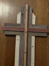 Large Hand Made Rustic Layered Barn Wood Religious CROSS w Small Shelf f... - £29.85 GBP