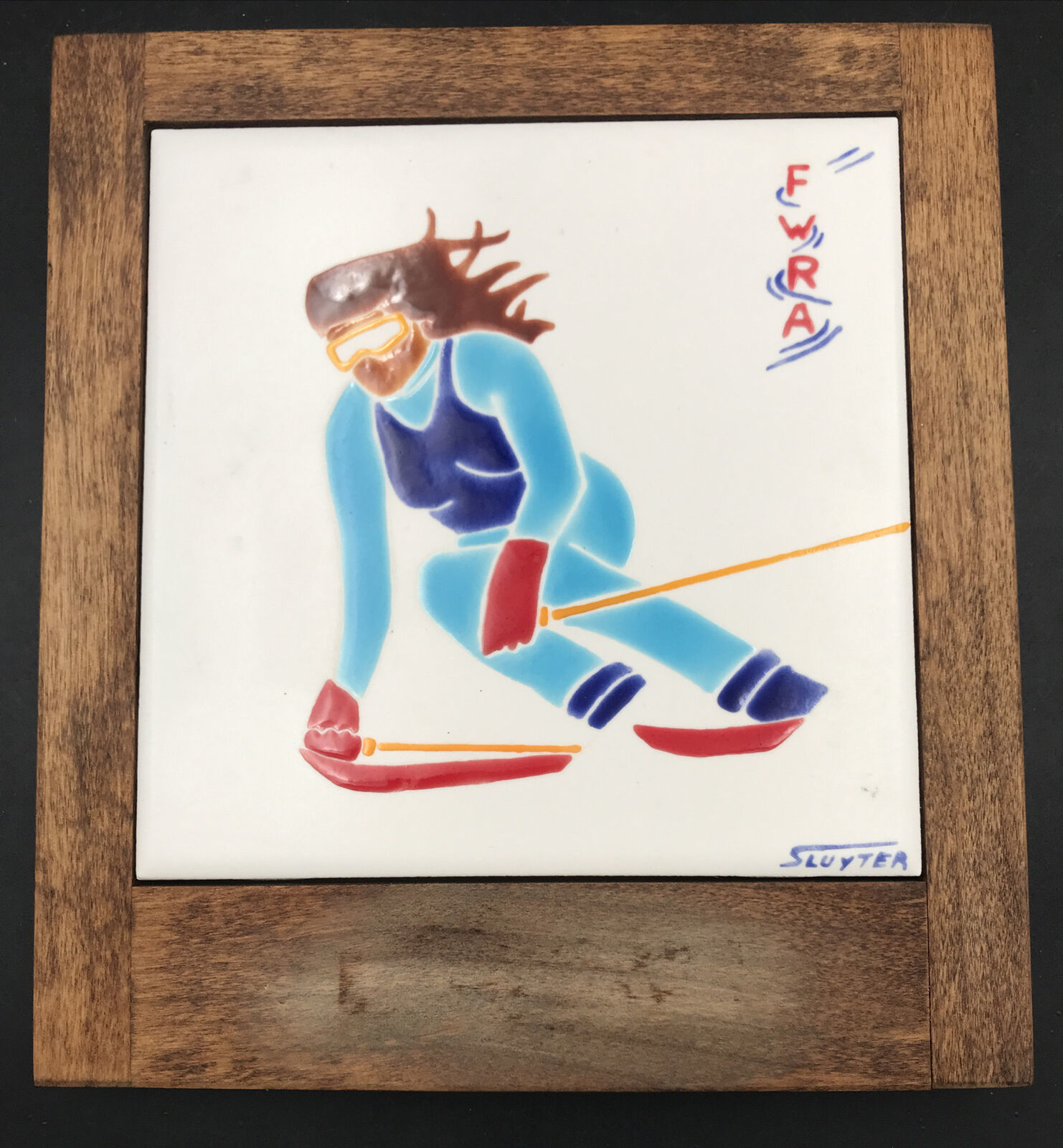 Primary image for VTG Gerry Sluyter Art Tile Downhill Racer Skier FWRA Far West Race Awards 6"