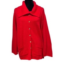 Margaret Winters Red Cardigan Sweater Button Up Pockets Size XL - $35.99