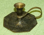 VINTAGE BRASS CANDLE STICK HOLDER WITH DRIP TRAY HAND HELD INDIA PATINA ... - $12.60