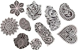 Wooden Printing Block Stamp Pottery Fabric Textile Craft Ceramic Stamp Set Of 10 - £39.16 GBP