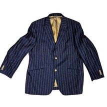 Judson Wade Collection Linen 2 Button Blazer Navy White Pinstripe Mens 52R - $146.52