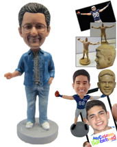 Personalized Bobblehead Guy Wearing A Trendy Jacket, Jeans And Super Coo... - $91.00