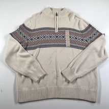 St Johns Bay Sweater Mens Extra Large Beige Nordic Fair Isle Quarter Zip... - $19.79