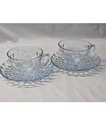 Vintage BUBBLE BLUE Cup &amp; Saucer Set By ANCHOR HOCKING - Set Of 2 - Circ... - $14.38